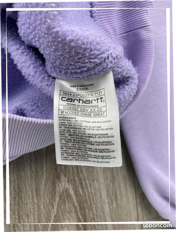 Hoodie/ Pull/ Sweat à capuche violet logo brodé Carhartt sur la manche #A22 - Taille XS (image 7)