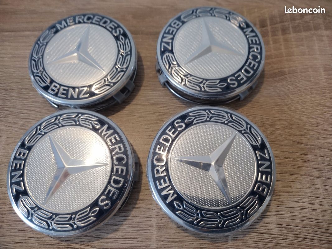 Lot de 4 caches moyeux centre jantes diamètre 75mm mercedes silver blue ...