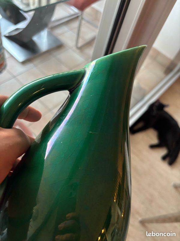 Pichet / Vase vintage Val d'Or pour Gien – Céramique émaillée verte – Années 50/60 (image 4)