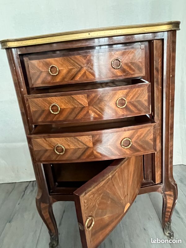 Commode style Louis XV en bois de violette et marbre rose (image 2)