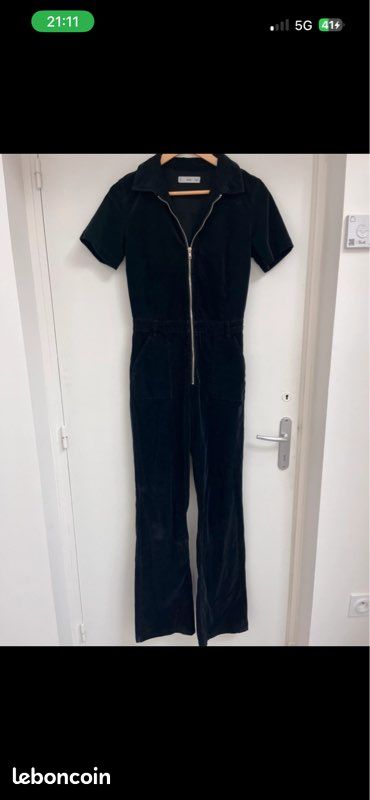 Combi pantalon velours noir (image 1)