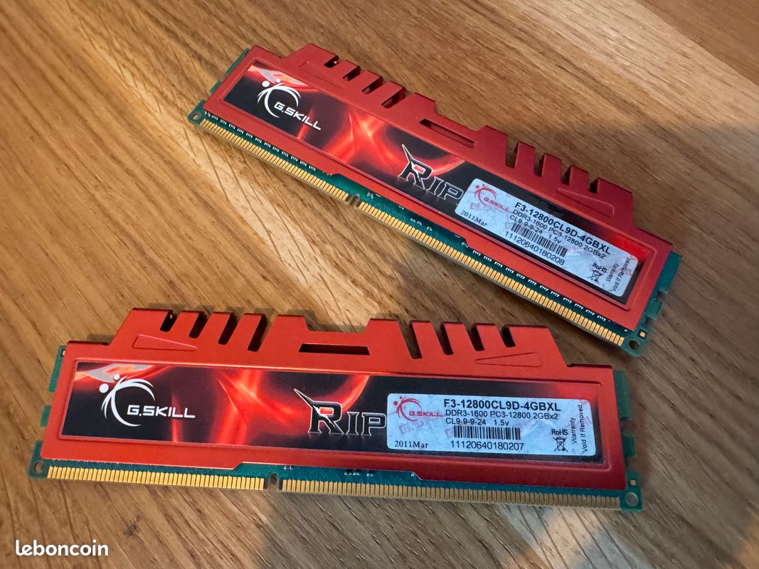 Kit barettes RAM 2x2 Go DDR3 1600 MHz G.Skill Ripsaw (image 2)