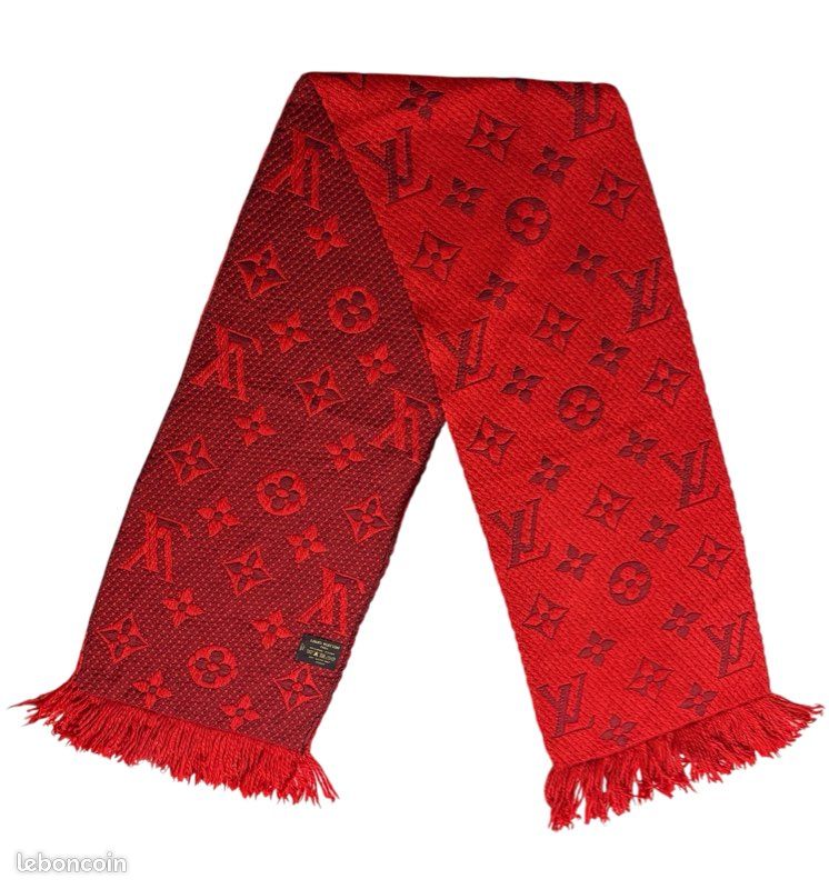 🧣 Écharpe Louis Vuitton Rouge Monogram – Laine & Soie – Authentique (image 1)