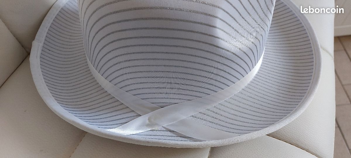 Chapeau borsalino tissus rayé blanc luxe Taille unique adulte 3 euros (image 3)