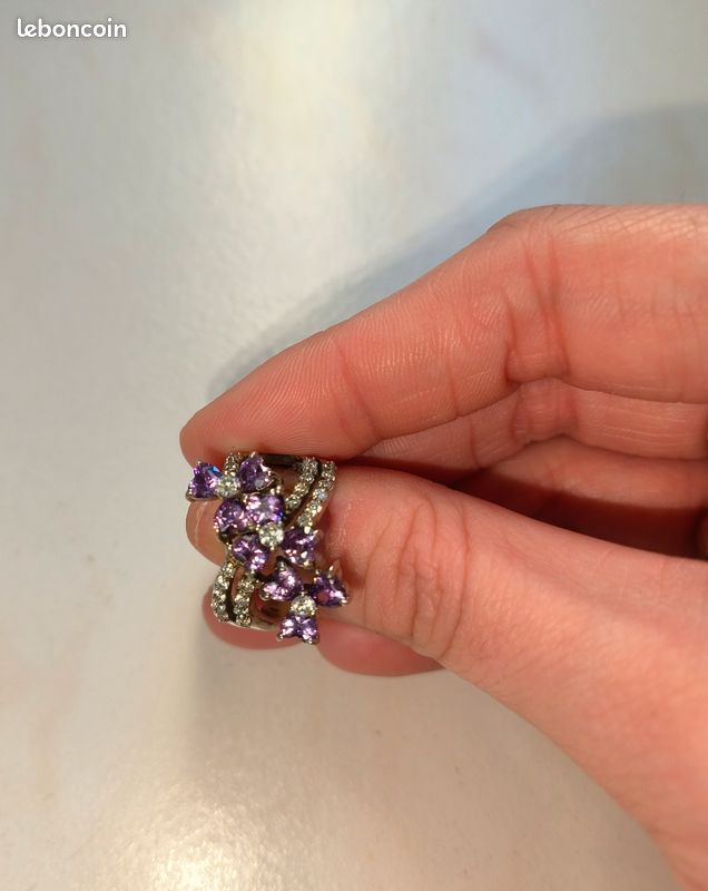 Bague argent massif 925 et fleur violette (image 1)
