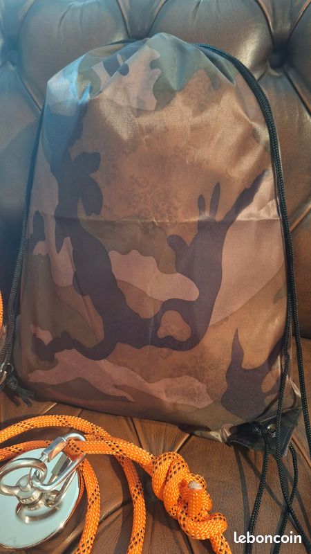 Pêche à l'aimant Ø80mm ultra puissant + corde 18m 48 brins + sac + gants + mousqueton (image 6)