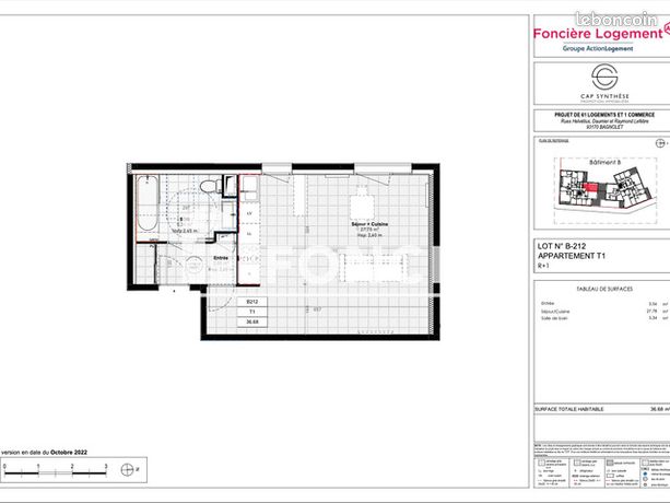 Studio 1 pièce 36 m²