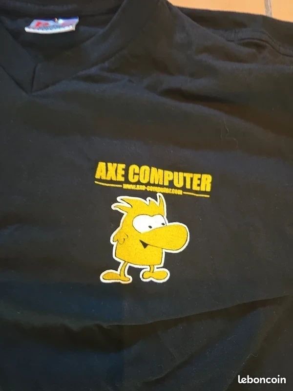T-shirt AXE Computer noir col V – Taille M – Geek rétro – Double imprimé (image 4)