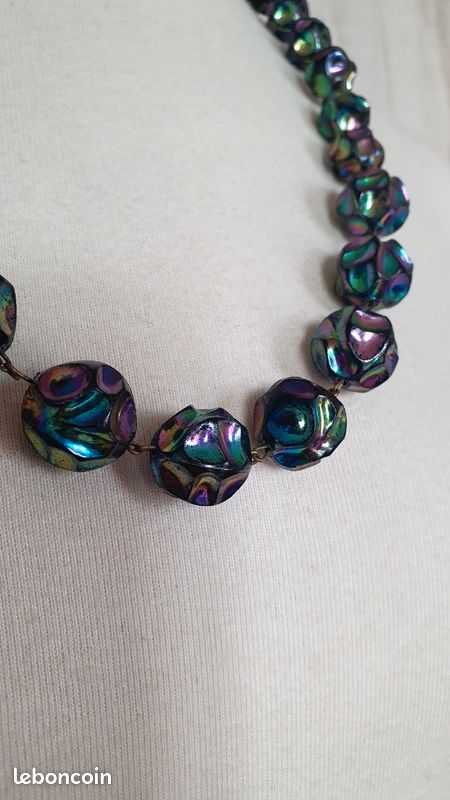 Collier Vintage Années 40-50 - Perles De Verre Rose, Fermoir Ancien, Longueur 42,5 Cm