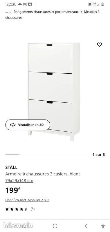 Armoire à chaussures 3 tiroirs, doubles compartiments, blanche, neuve mais manque un séparateur (image 1)