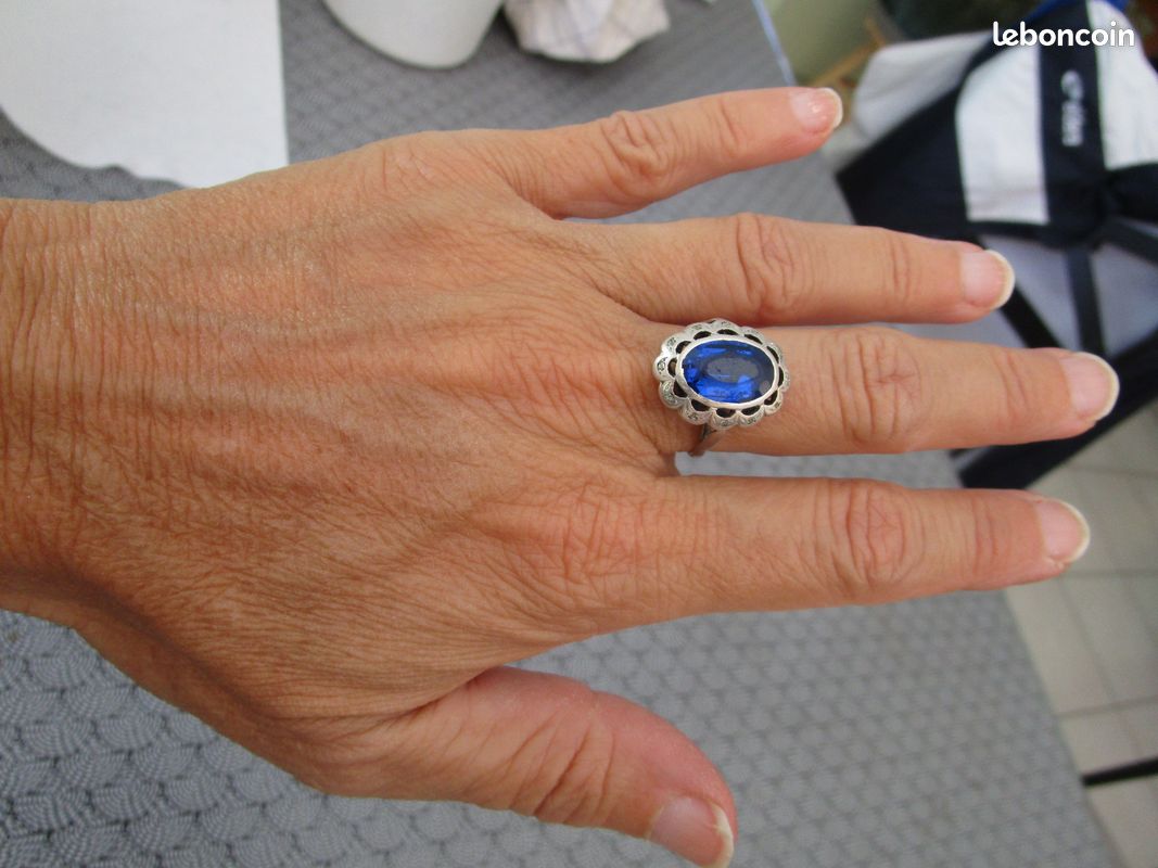 Bague Ancienne Marguerite En Argent Massif 925 - Pierre Taillée Rouge Et Grenat - Taille 63