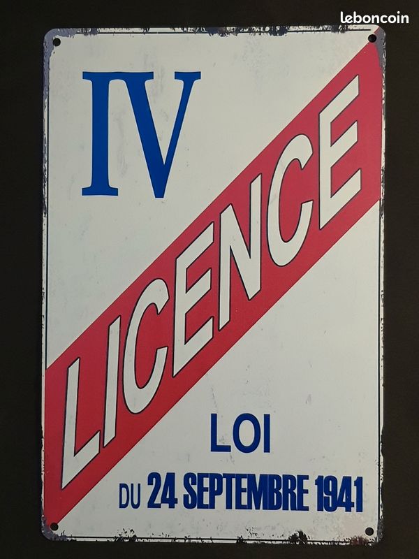 Plaque Murale Vintage Licence IV En Métal - Décoration Bar, Bistrot, Cuisine 20x15 Cm