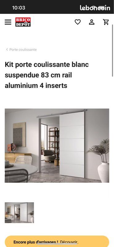 Porte coulissante + rail 83cm (image 1)