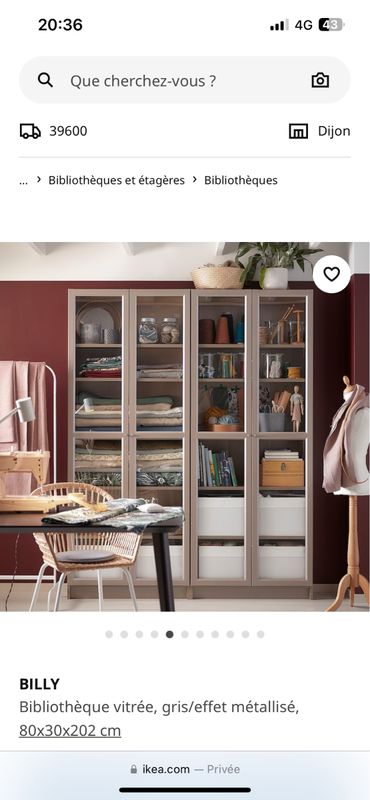 BILLY Bibliothèque vitrée, gris/effet métallisé, 80x30x202 cm - IKEA