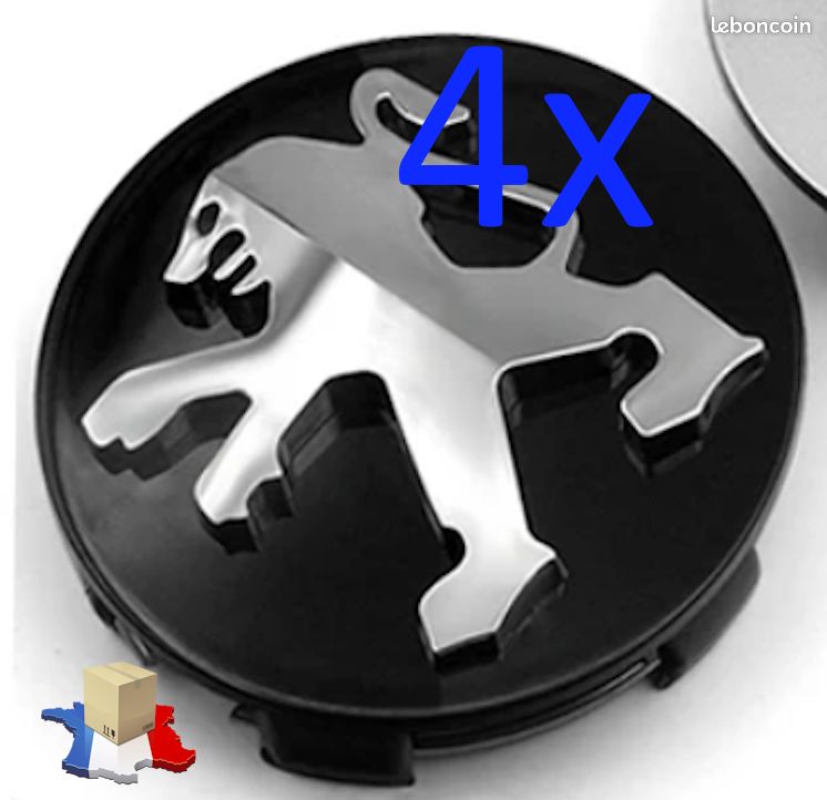 P0N41 BOUCHONS CACHES PEUGEOT CHROME NOIR 4 MOYEU DE ROUE NEUF Moyeux jantes Centre Roue Noir (image 1)