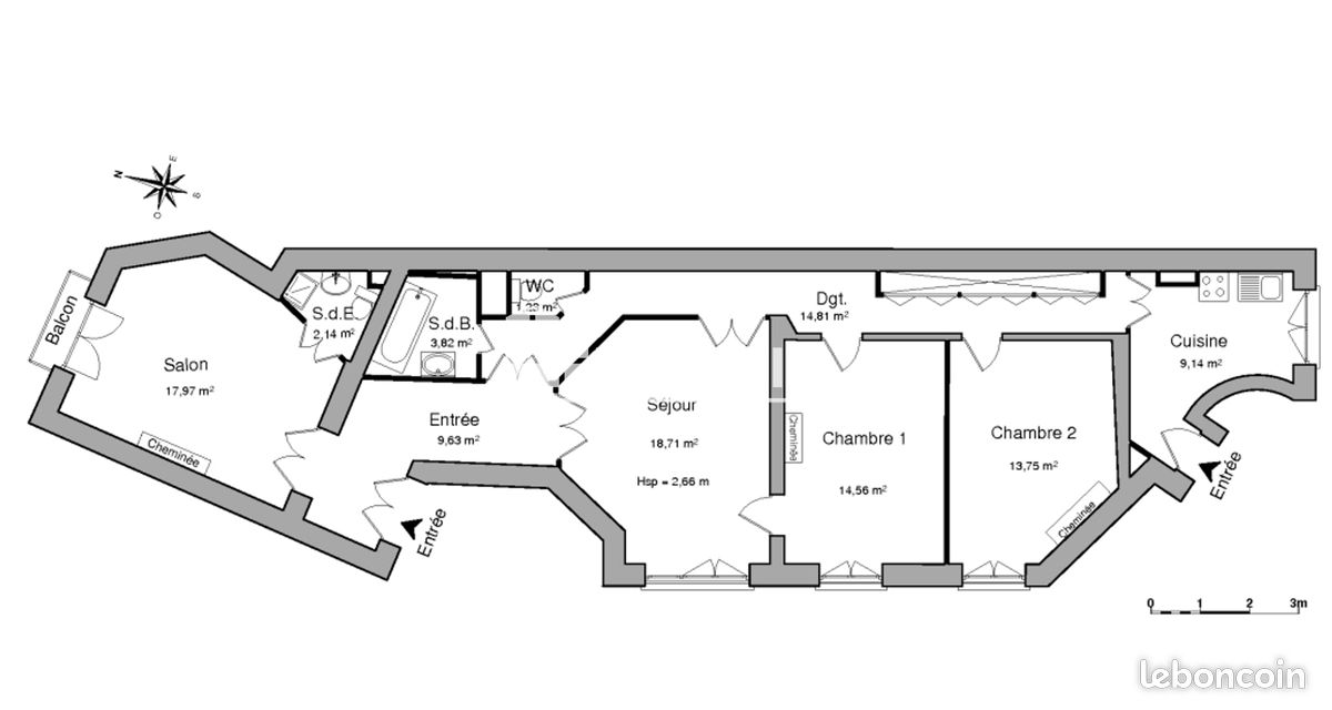 Appartement 4 pièces 106 m² · à Paris · 106 m² · 3 650 €