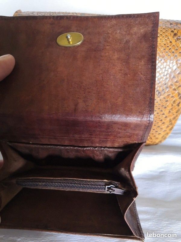Ensemble sac à main et porte monnaie en cuir et peau de serpent (image 3)