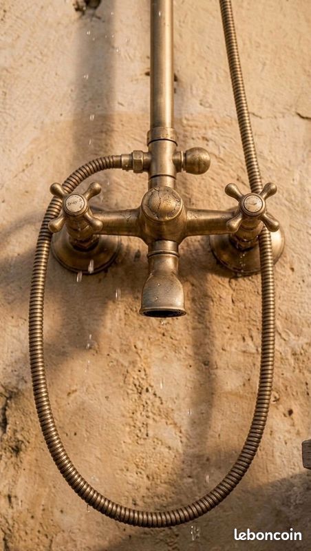 Système de douche extérieure en laiton antique, douche de jardin vintage à effet pluie, robinetterie murale extérieure, douche de terrasse méditerranéenne (image 4)