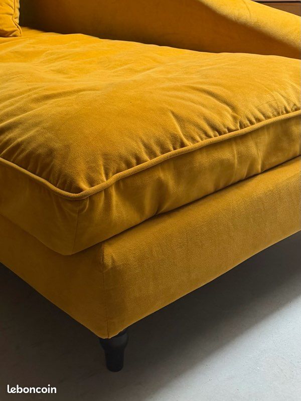 Méridienne contemporaine velours moutarde – style haut de gamme (image 4)