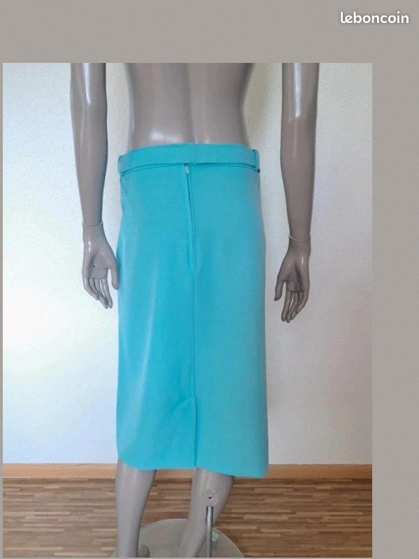 👗 Jupe Droite Midi Turquoise avec Ceinture - Taille 46 (Étiquette 50) (image 2)