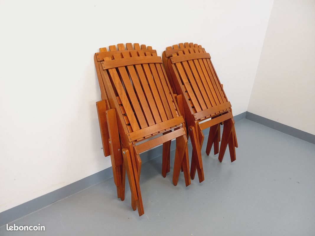Suite de 4 fauteuils de jardin vintage en bois de hêtre des années 60 (image 10)