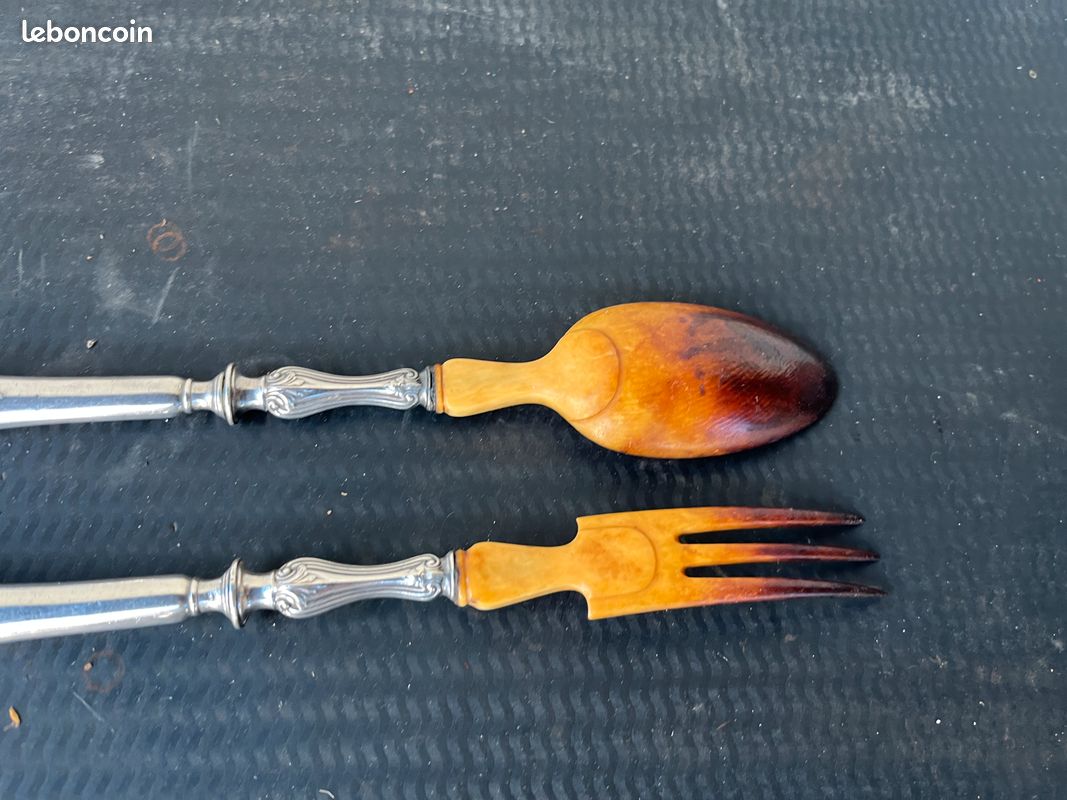 Ancien Couvert à Salade Manche Argent Fourré – Ensemble De Table Vintage