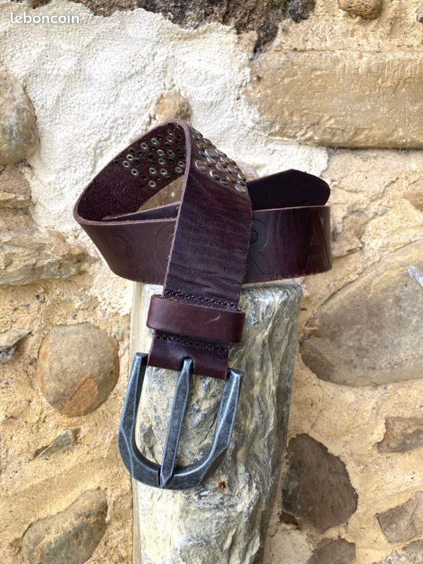 Ceinture Vintage Kaporal – Cuir Véritable, Boucle Logo – Homme, Taille Ajustable