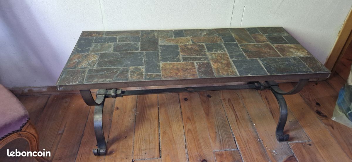 Table basse fer forgé et ardoises (image 1)