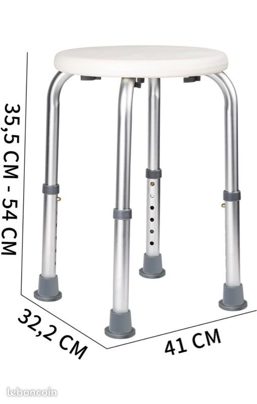 Tabouret De Douche Réglable CEEDIR - Hauteur 35-51 Cm - Support 136 Kg - Design En U Avec Poignée - Aluminium Léger