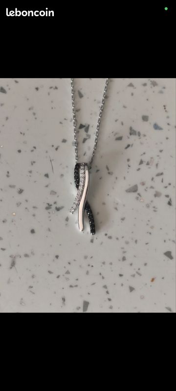 Pendentif Femme En Argent Rhodié Avec Zirconiums Noirs Et Blancs - Chaîne Optionnelle - Neuf Avec étiquettes