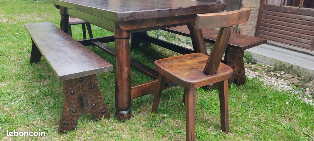 Table, 2 Bancs, 2 Chaises style Brutaliste 1950 (image 2)