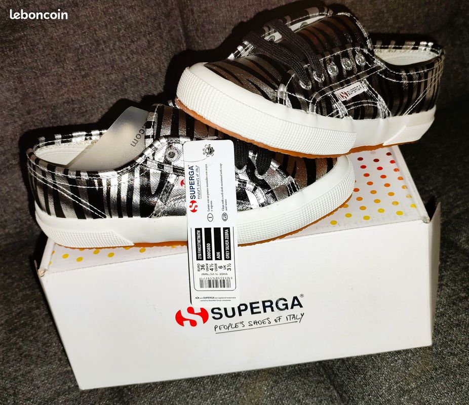 Chaussures baskets Superga 2750 Grey Silver Zebra Taille 36 Neuves (image 2)