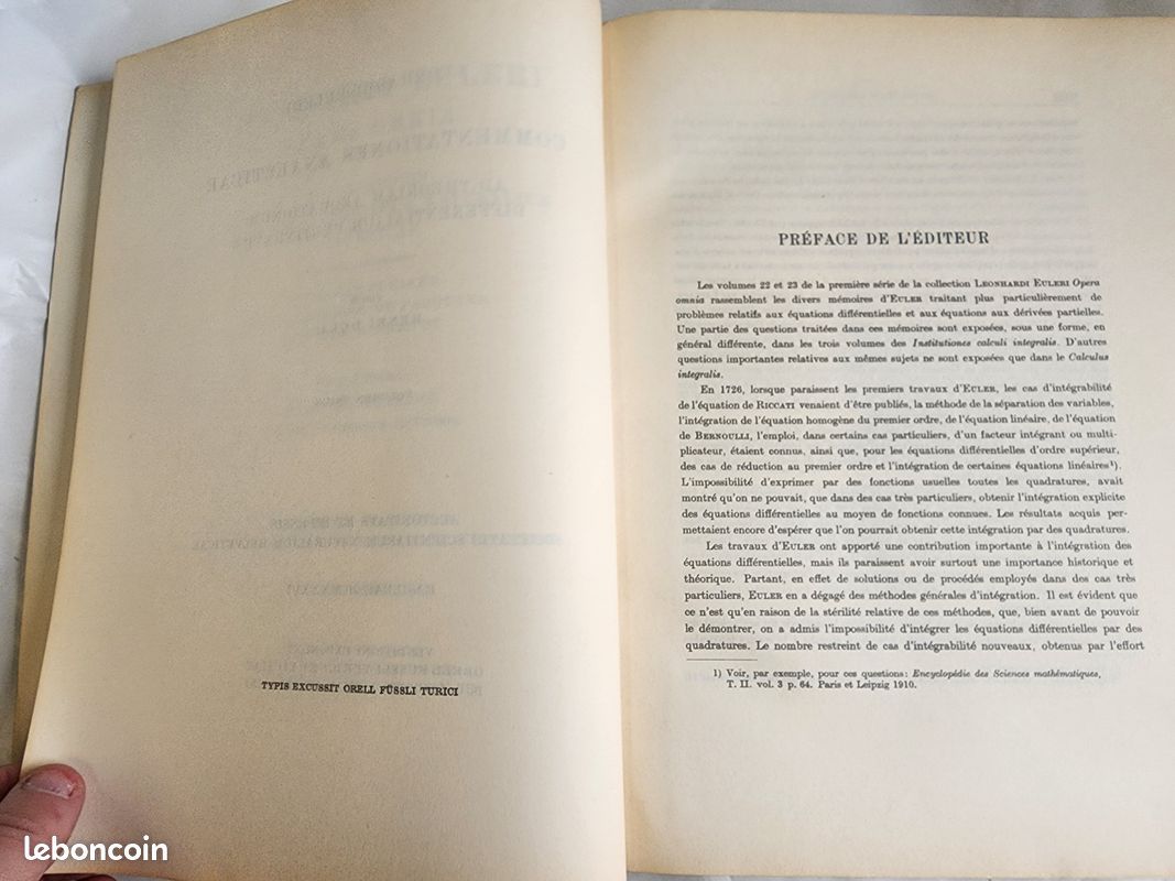 Livre Commentationes Analyticae - Leonhard Euler - Volumen Prius - 1936 (image 9)