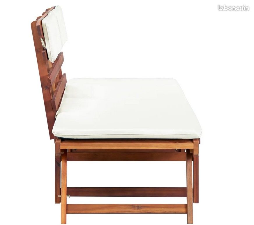 Banc intérieur ou extérieur convertible 190 cm, en acacia avec coussins (image 3)