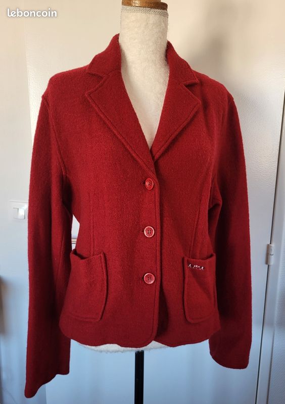 Veste/pull Femme Loden En Laine Bouillie Allemande - Taille 40/16 (L), Couleur Rouge, Neuve Avec étiquettes