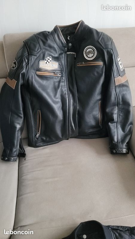 Blouson Helston illinois cuir neuf noir/beige Équipement moto