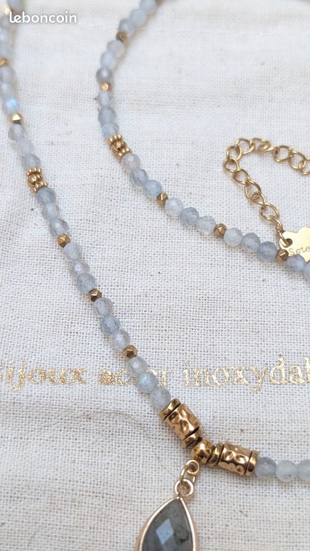 Collier macramé labradorite | maison-macramé