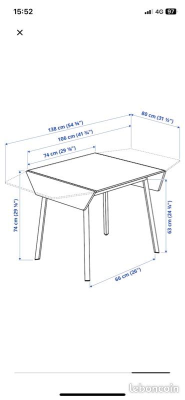 Table à rabat couleur bambou et blanc (image 4)