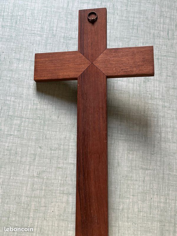 Crucifix bois vintage métal ancien INRI 35 cm (image 5)