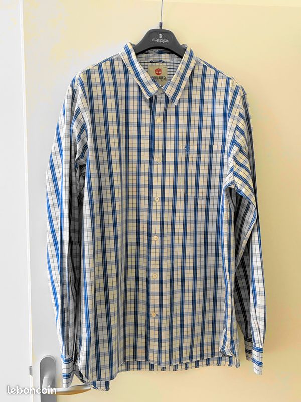 Chemise Homme Corridor Grand Modèle à Carreaux Bleu/beige En Coton Bio – Très Bon état