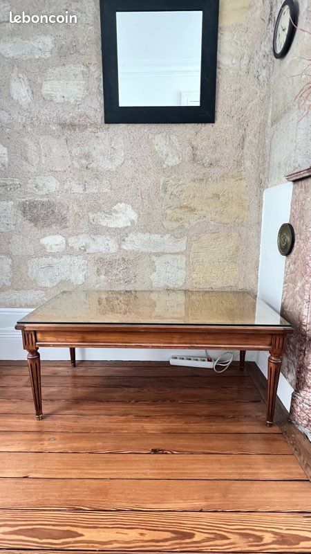 Table basse bois massif et plateau verre (image 1)