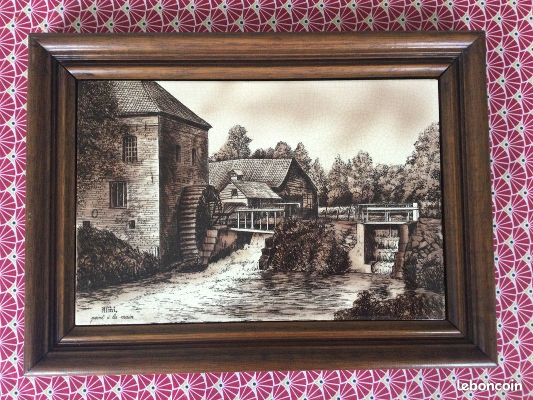 Tableau peinture sur céramique /Moulin à eau (image 1)