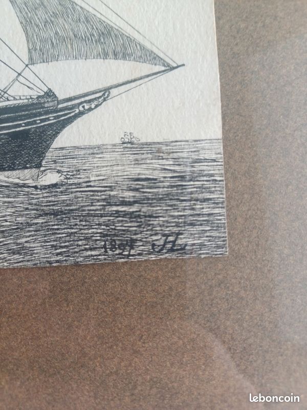 Gravure marine ancienne signée (image 4)