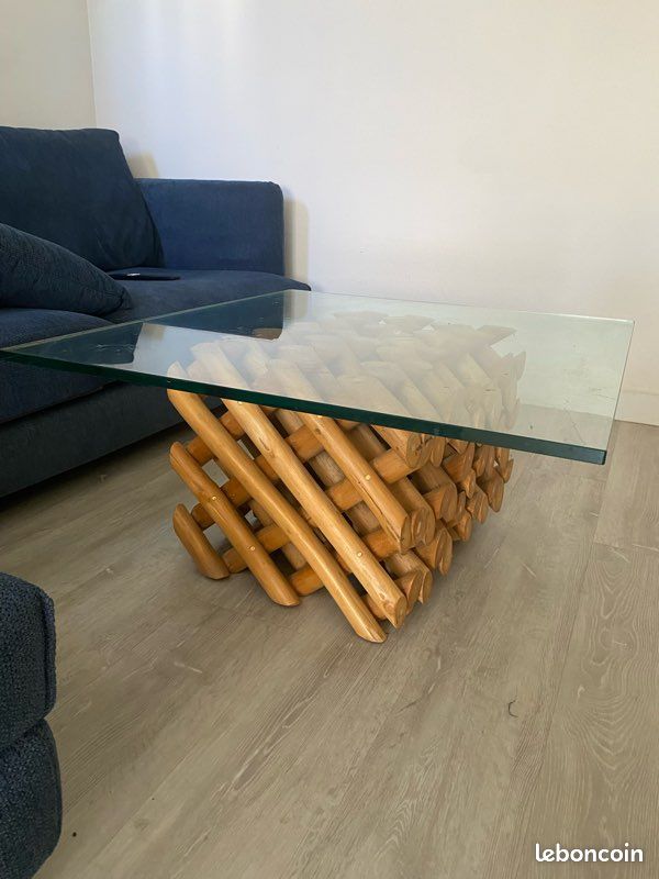 Set de 2 tables de salon en bois marron et métal noir 120x80x38.5 cm