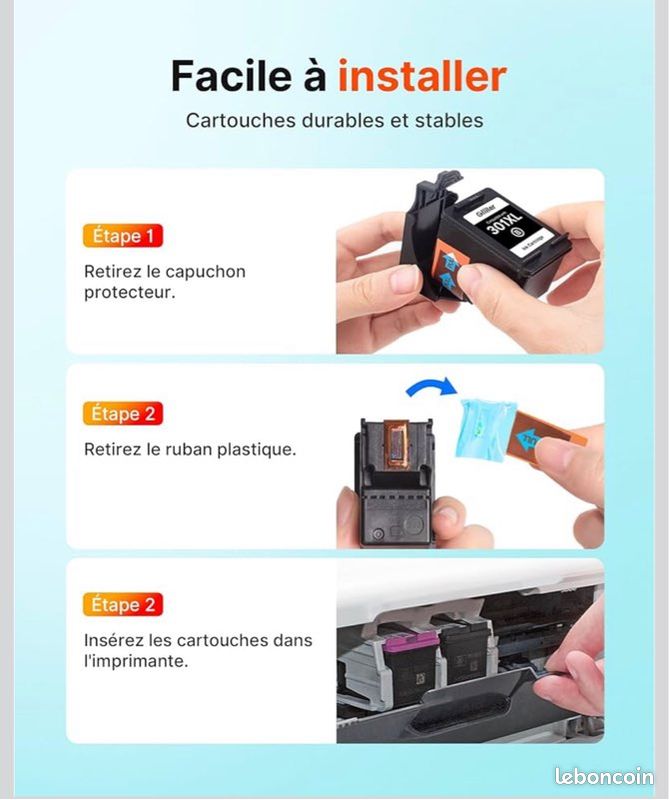 Lot De 2 Cartouches D'encre Compatibles HP 301XL Noir Et Couleur - Fabriqué En France, Neuf
