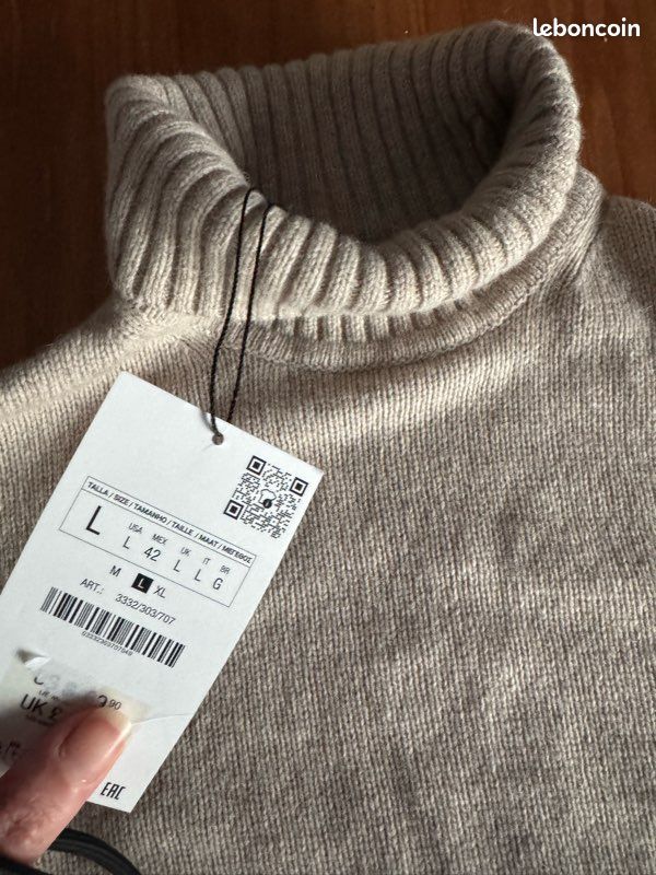 Pull Zara Gris Perlé Avec Perles - Taille XL - Neuf Avec Étiquette - Modèle Épuisé - Manches Longues Col Rond - Style Élégant