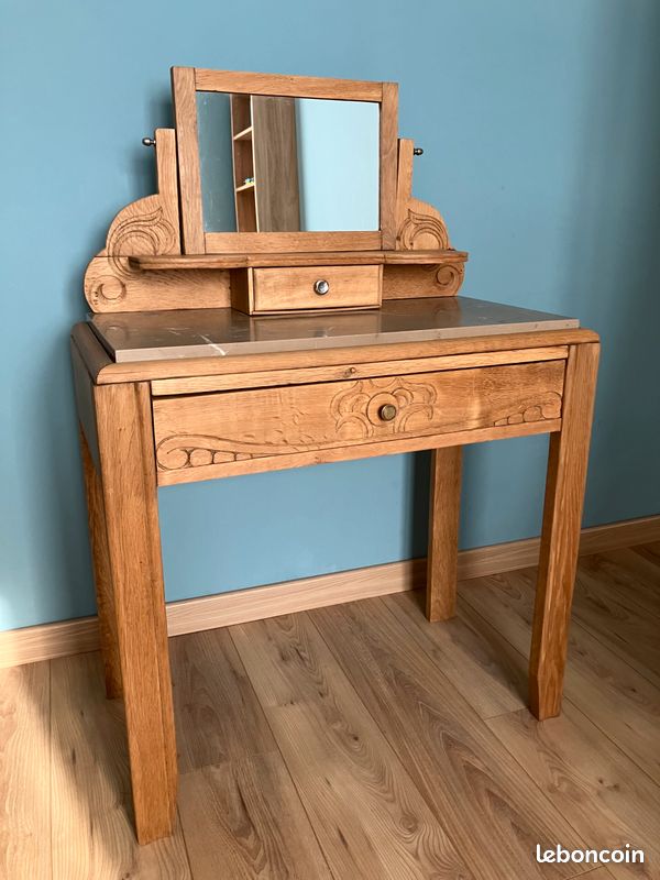 Ancienne Coiffeuse De Poupée En Bois Avec Tiroir - Années 1930 - Occasion