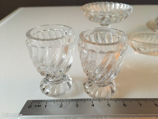 3 Verres De Dinette Ancienne Portieux - 4,2 Cm De Haut - 2 Modèles - Bon état