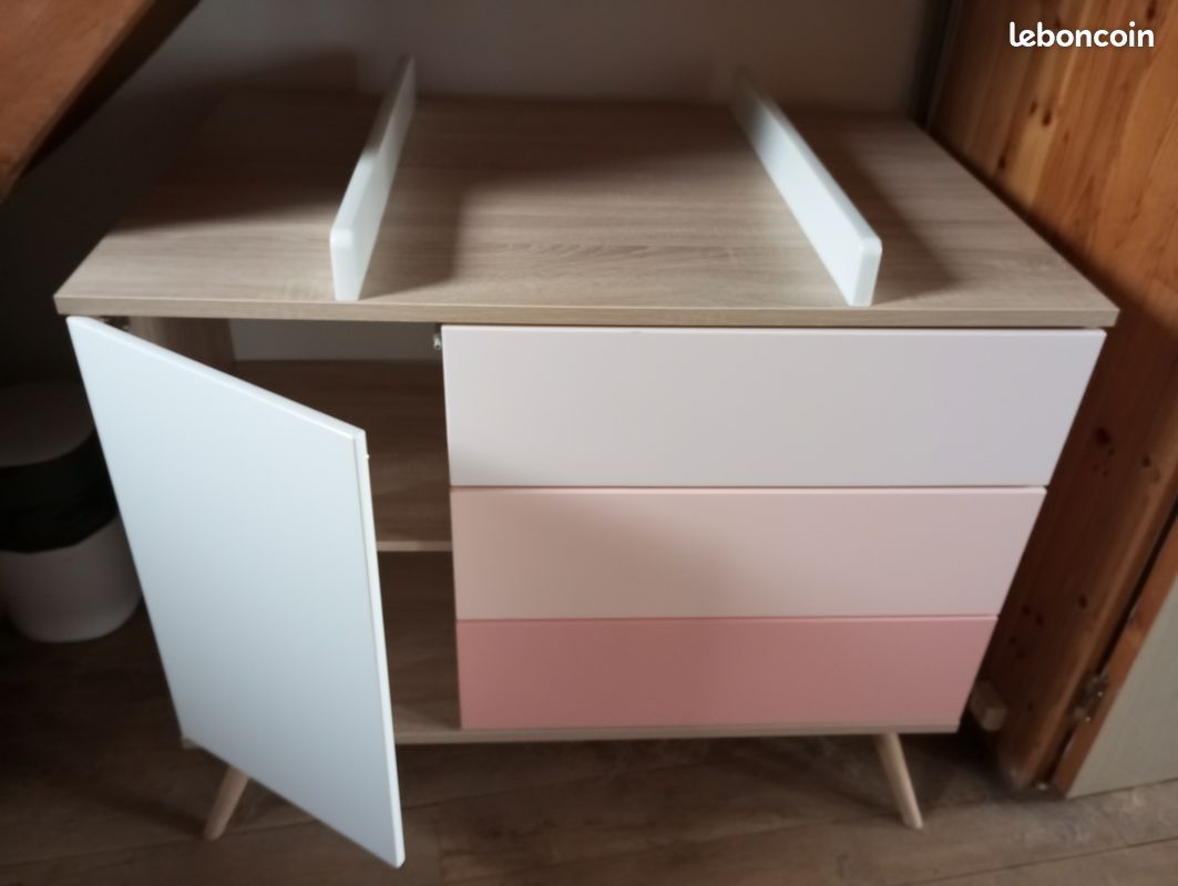 Commode 1 porte et 3 tiroirs roses SEVENTIES - SAUTHON (image 4)