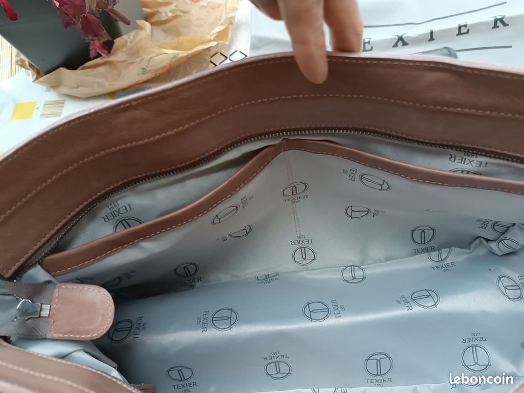 Sac Cartable BUENO Tapisserie Tons Terre - Simili Cuir Marron - État Neuf Sans étiquette